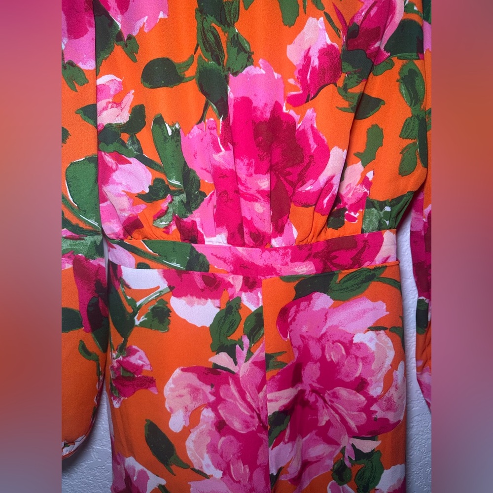Lulu's Sweetest Song Orange Floral Romper Low V Back Long Sleeve Size S - Picture 8 of 15